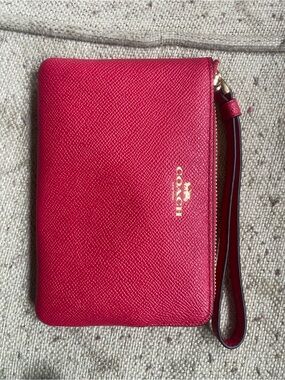 Coach Red Leather Zip Wristlet with Gold Logo